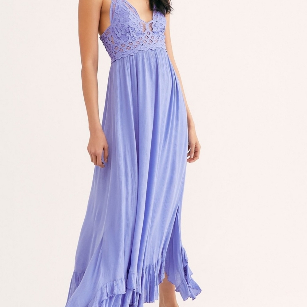 Adella lace maxi slip periwinkle spaghetti strap